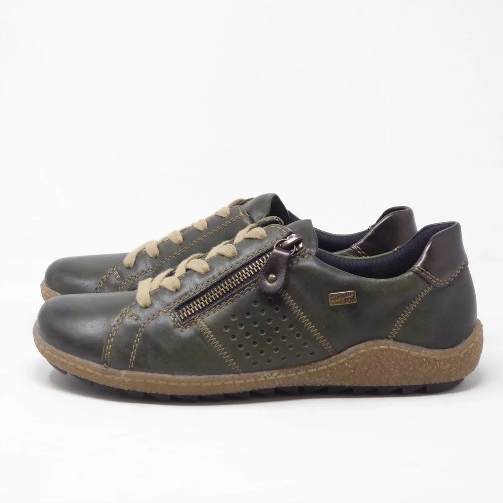 Remonte R4717 Liv Womens Shoes Sneakers Green Leather Zipper Lace Up 39 / 8